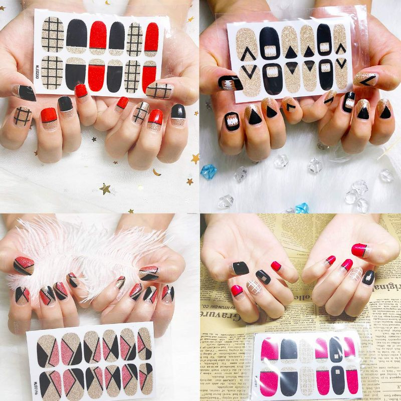 Photo 4 of 16 Sheets Nail Wraps Full Nail Art Polish Stickers Self-Adhesive Nail Decal Strips for Women Girls Manicure DIY with 3 Pcs Nail File