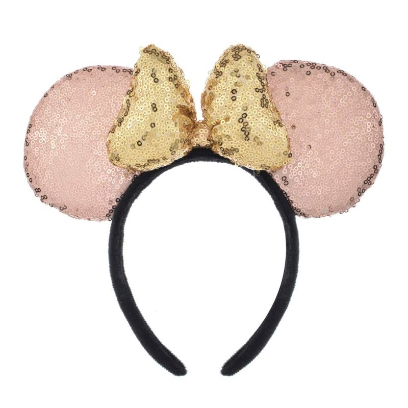 Photo 1 of A Miaow 3D Black Mouse Sequin Ears Headband MM Glitter Butterfly Hair Clasp Park Supply Adults Women Photo Accessory (Champagne and Golden)