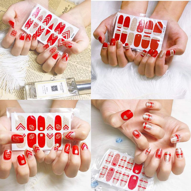 Photo 2 of 16 Sheets Nail Wraps Full Nail Art Polish Stickers Self-Adhesive Nail Decal Strips for Women Girls Manicure DIY with 3 Pcs Nail File