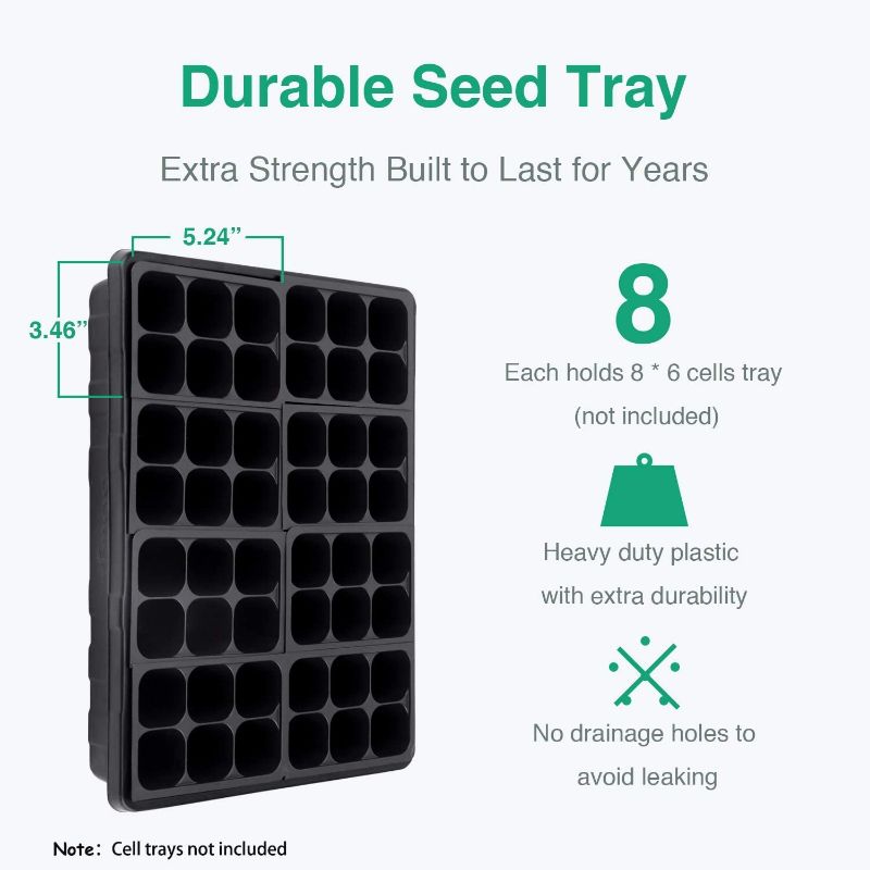 Photo 3 of [Thick Plastic] 3-Set Strong Seed Starter Trays with 5" Humidity Domes for Seed Starting, Germination, Seedling Propagation & Plant Growing, Holds 144 Cells in Total