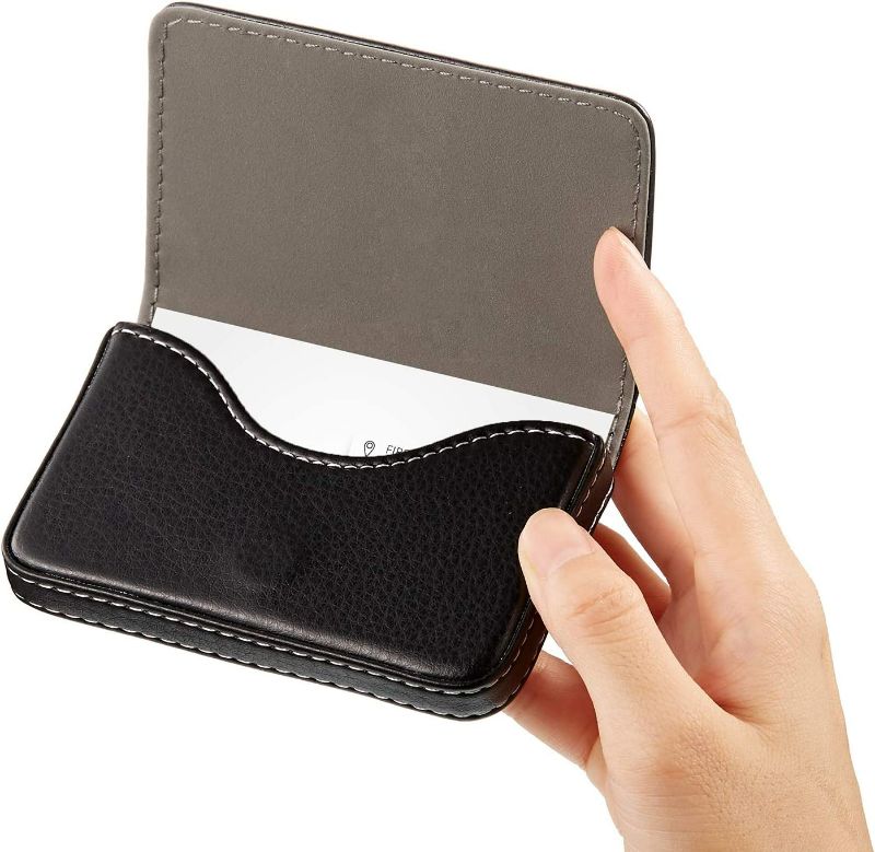 Photo 1 of 2 Pieces Business Card Holder, Business Card Wallet Leather Business Card Case Pocket Business Name Card Holder with Magnetic Shut, Credit Card ID Case/Wallet (Black and Coffee)