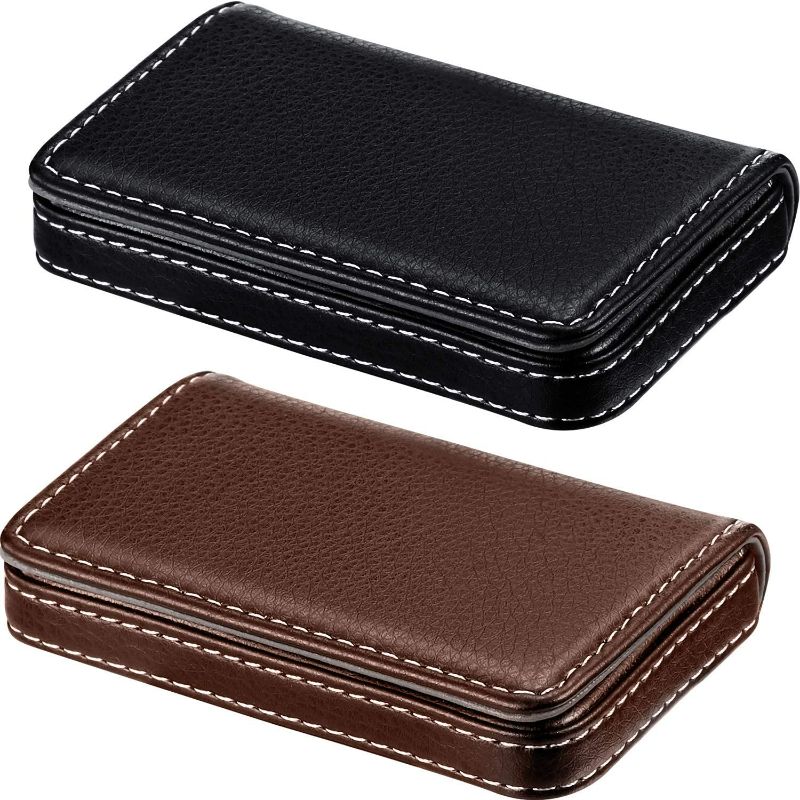 Photo 2 of 2 Pieces Business Card Holder, Business Card Wallet Leather Business Card Case Pocket Business Name Card Holder with Magnetic Shut, Credit Card ID Case/Wallet (Black and Coffee)