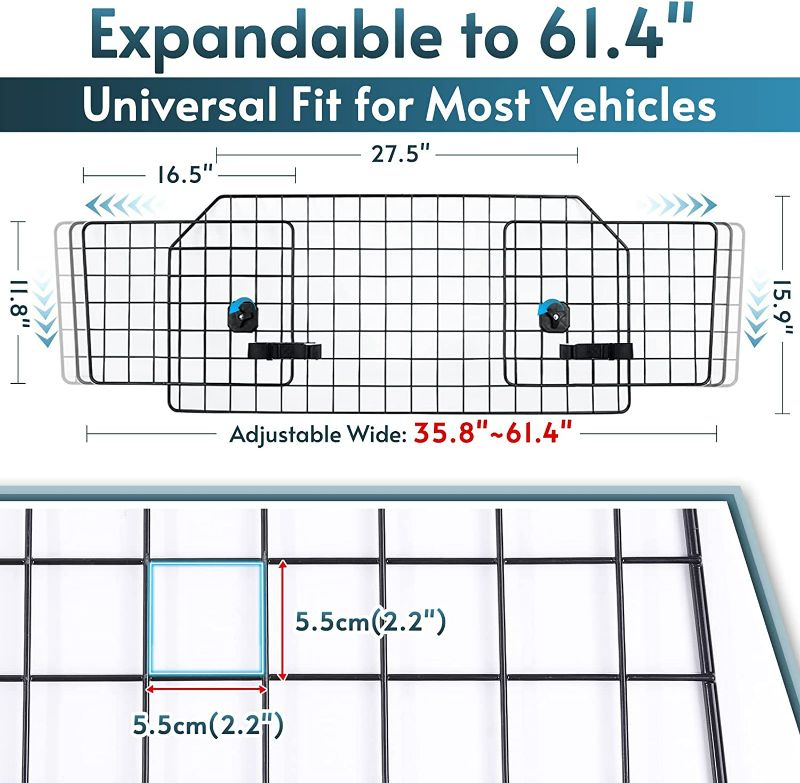 Photo 3 of rabbitgoo Dog Car Barrier for SUVs, Large Pet Car Gate Divider Cargo Area, Adjustable Pet SUV Barriers Universal-Fit, Heavy-Duty Wire Mesh Dog Car Guard,Van Vehicles Dogs Car Accessories Safety Travel
