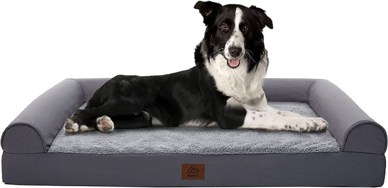 Photo 1 of Eterish Extra Large Orthopedic Dog Bed for Medium, Large, Extra Large Dogs up to 100 lbs, 4 inches Thick Egg-Crate Foam Bolster Dog Sofa Couch Bed with Removable Cover, Pet Bed Machine Washable, Grey
