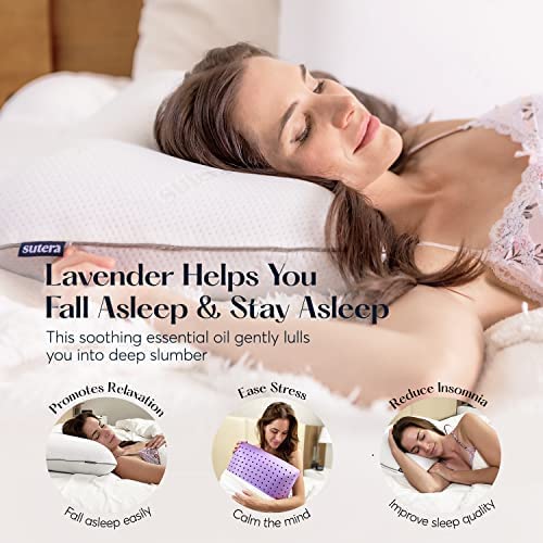 Photo 3 of Sutera - Lavender Zen Memory Foam Pillow for Sleeping - Essential Lavender Oil Infused, Cooling Pillow with Neck, Shoulder and Back Support - Relaxing Pillow for Side, Back, Stomach Sleepers
