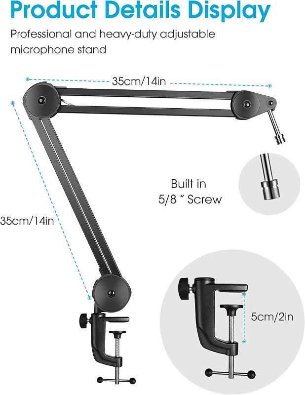 Photo 3 of Puroma Microphone Arm Stand Adjustable Suspension Boom Scissor Arm Stand Upgraded Heavy Duty Microphone Stand with 5 Ties for Blue Yeti, Snowball, and Blue Yeti Nano (Medium)
