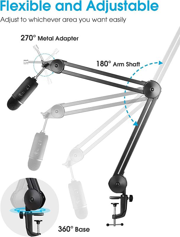 Photo 6 of Puroma Microphone Arm Stand Adjustable Suspension Boom Scissor Arm Stand Upgraded Heavy Duty Microphone Stand with 5 Ties for Blue Yeti, Snowball, and Blue Yeti Nano (Medium)
