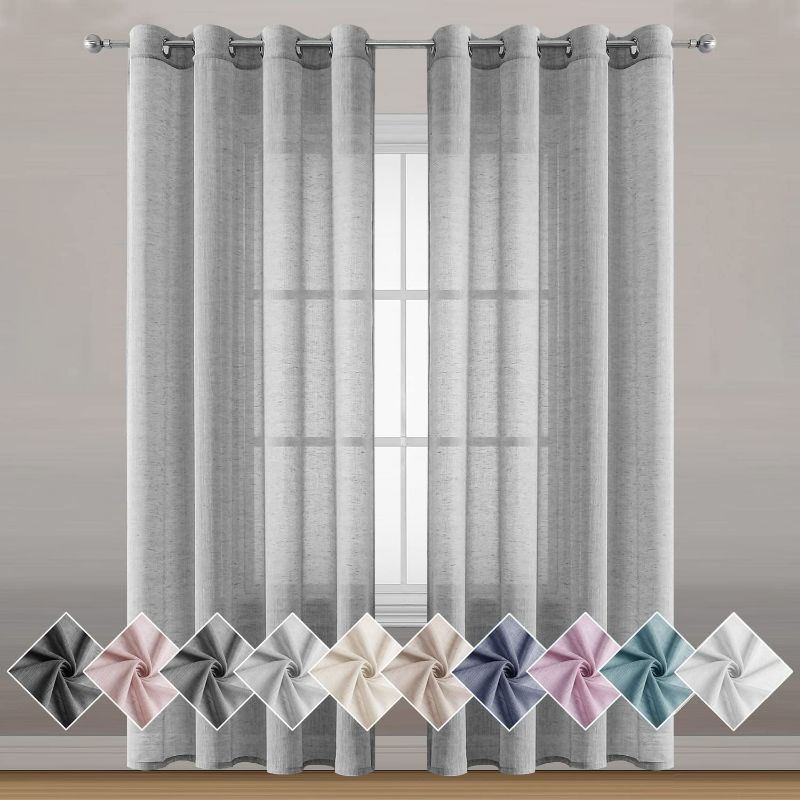 Photo 1 of Miss SELETEX Natural Linen Sheer Curtains for Living Room Elegant Solid Window Drapes Grommet Top Light Filtering Curtains Window Voile Panels Linen Textured Panels for Bedroom 2 Panels 52Wx63L Grey
