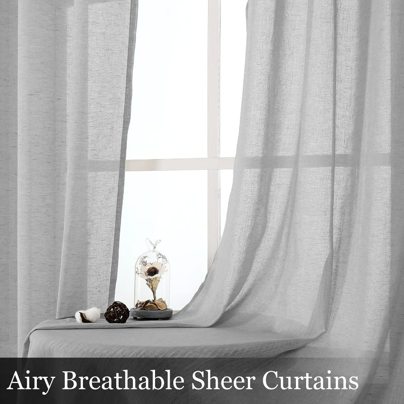 Photo 2 of Miss SELETEX Natural Linen Sheer Curtains for Living Room Elegant Solid Window Drapes Grommet Top Light Filtering Curtains Window Voile Panels Linen Textured Panels for Bedroom 2 Panels 52Wx63L Grey
