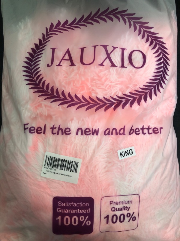 Photo 5 of JAUXIO Luxury Abstract Faux Fur Bedding Set Tie Dye Printed Shaggy Duvet Cover with Pillow Shams Soft Crystal Velvet Reverse (Pink, King)