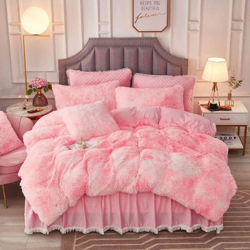 Photo 1 of 





JAUXIO Luxury Abstract Faux Fur Bedding Set Tie Dye Printed Shaggy Duvet Cover with Pillow Shams Soft Crystal Velvet Reverse (Pink, King)