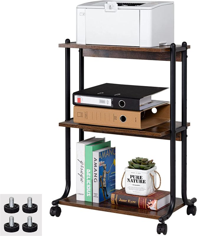 Photo 1 of Becko 3-Tier Mobile Wood/Metal Printer Stand with Shelf, Storage Cart with Casters/Non-Slip Pads for Home and Office