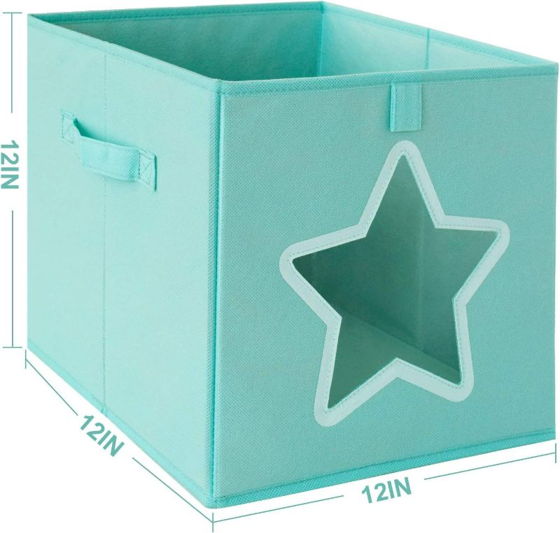 Photo 2 of 12 Inch Cube Storage Organizer Bins-Foldable Kids Toy Box Fabric storage Cubes Bin Container Baskets with Clear Star Shape Window and Handles for Boys,Girls,Nusery,Clothes,Pantry Closet,Shelf,4 Pack