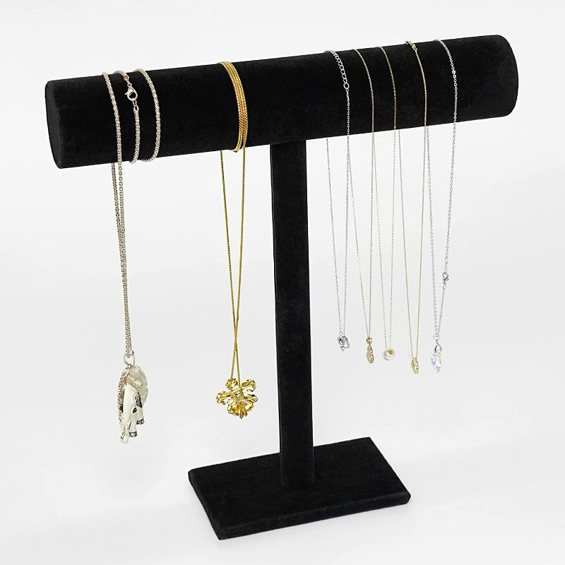 Photo 3 of G Ganen T-Bar Necklace Holder Jewelry Display Stand; Black Velvet Holder Organizer for Necklace, Chains, Bracelets, Watches, Headphones; 12” High*11”Cross.