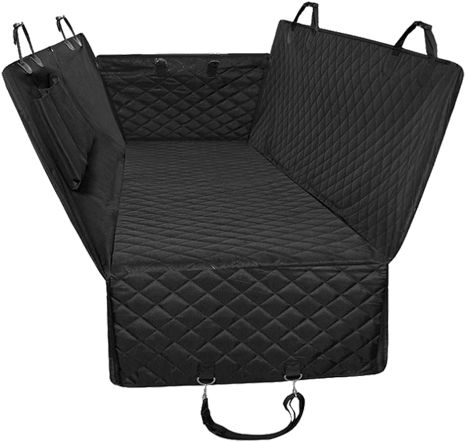 Photo 1 of Quilted Dog Car Seat Covers with Side Flap Pet Backseat Cover for Cars, Trucks, and Suv's - Waterproof & Nonslip Diamond Pattern Dog Seat Cover Black Large