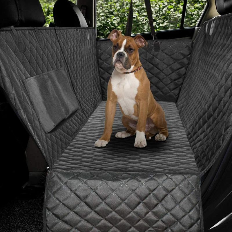Photo 2 of Quilted Dog Car Seat Covers with Side Flap Pet Backseat Cover for Cars, Trucks, and Suv's - Waterproof & Nonslip Diamond Pattern Dog Seat Cover Black Large