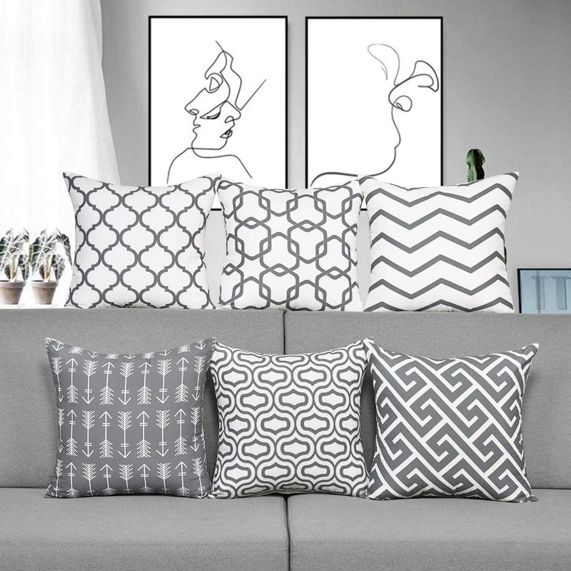 Photo 2 of  Throw Pillow Covers Set of 6 Modern Decorative Throw Pillow Cases Geometric Pillow Covers Cushion Covers for Couch Sofa Bedroom Car (Grey and White, 18 x 18 Inch)