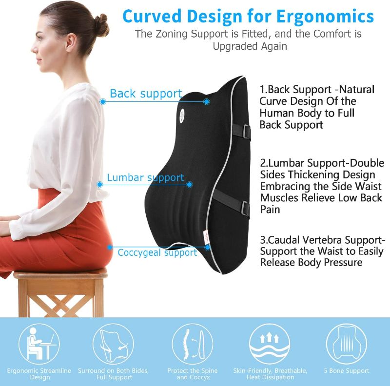 Photo 2 of Lumbar Support Pillow,Memory Foam Back Support for Office Chair,Computer Chair,Car Seat,Recliner and Couch with Breathable 3D Mesh Cover,Ergonomic Design Orthopedic Backrest for Back Pain Relief