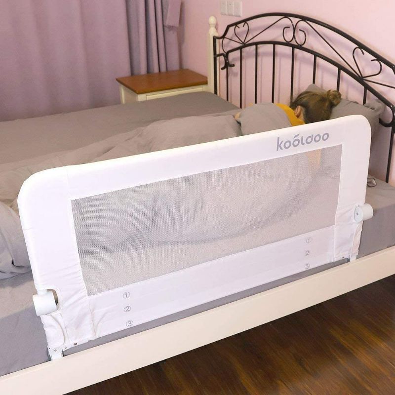 Photo 2 of KOOLDOO Bed Rail for Toddlers, Fold Down Tall Bed Rail Guards with NBR Foam and 1Piece Seat Belt for Kids,Fits Twin, Double, Full, Queen Size Bed(43" L*22.8" H, White)