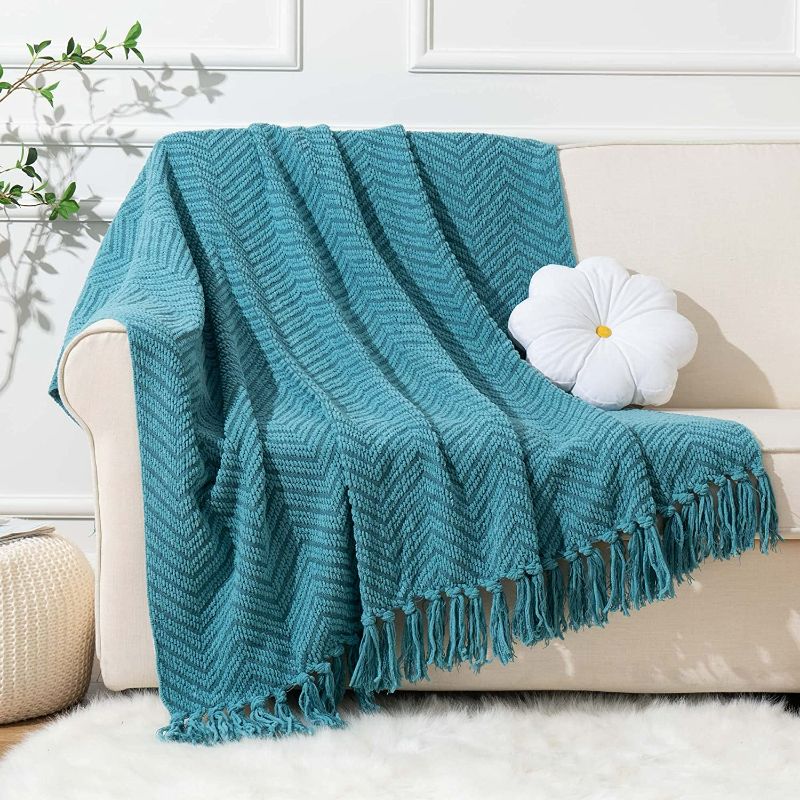 Photo 2 of BATTILO HOME Beige Throw Blanket for Couch, Textured Knitted Boho Throw Blanket with Tassels, Couch Cover Blanket Warm Decorative Throw Blanket for Sofa...