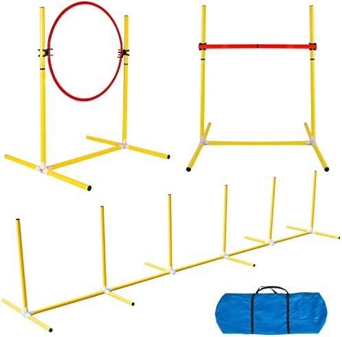 Photo 1 of NIUBGONER Dog Agility Equipments Set, Obstacle Course for Dogs Training Starter Kit, Outside Agility Dogs Puppy Exercise, Jumps Hoop, Hurdle, Weave Poles, Clicker, Toy Ball On Rope, Indoor, Outdoor