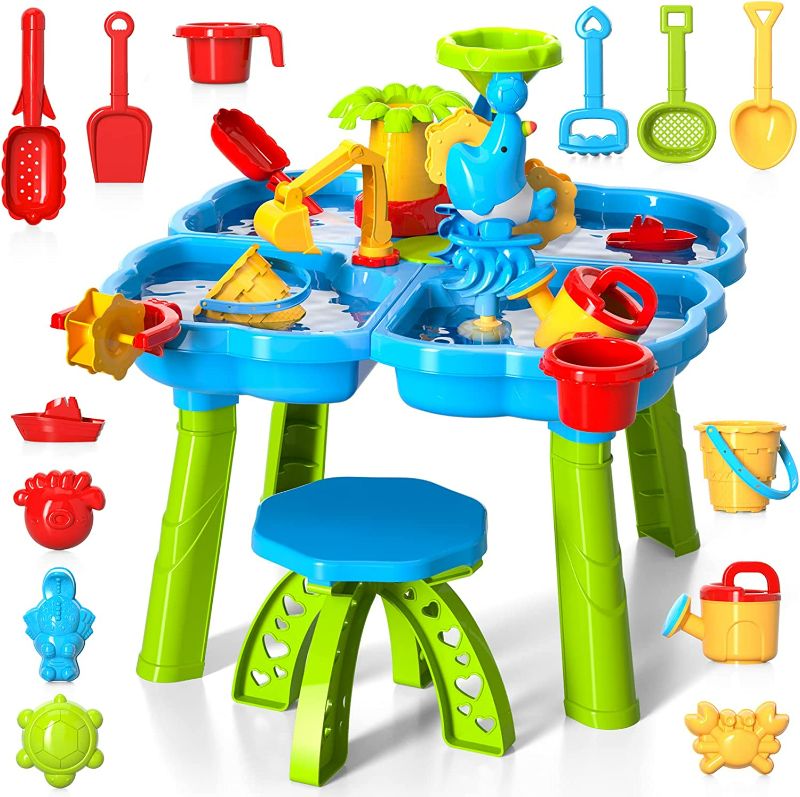Photo 1 of Bennol Kids Sand Water Table Toys for Toddlers, 4 in 1 Outdoor Sand and Water Play Table Beach Toys for Kids Boys Girls, Water Activity Tables Summer Toys for Outside Backyard for Toddlers Age 3-5 = INCOMPLETE SEE PHOTO