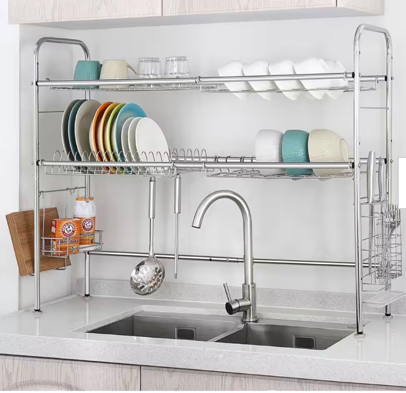 Photo 1 of Silver 2-Tier Adjustable Stainless Steel Dish Racks
