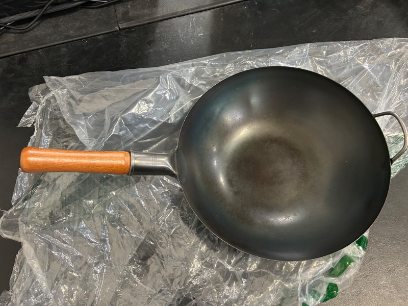 Photo 2 of YOSUKATA Carbon Steel Wok Pan - 14 “ Woks and Stir Fry Pans - Chinese Wok with Round Bottom Wok - Traditional Chinese Japanese Woks - Black Steel Wok