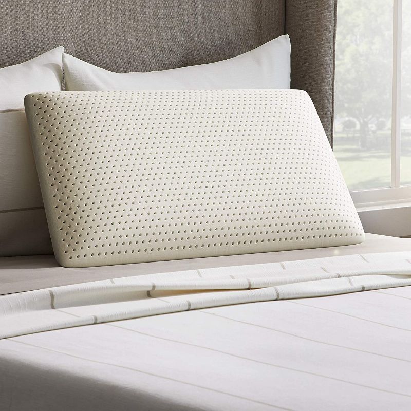 Photo 1 of LUCID Talalay Latex Foam Pillow - Mid-Loft - Medium Plush Feel- Removable Cotton Cover, Queen, White