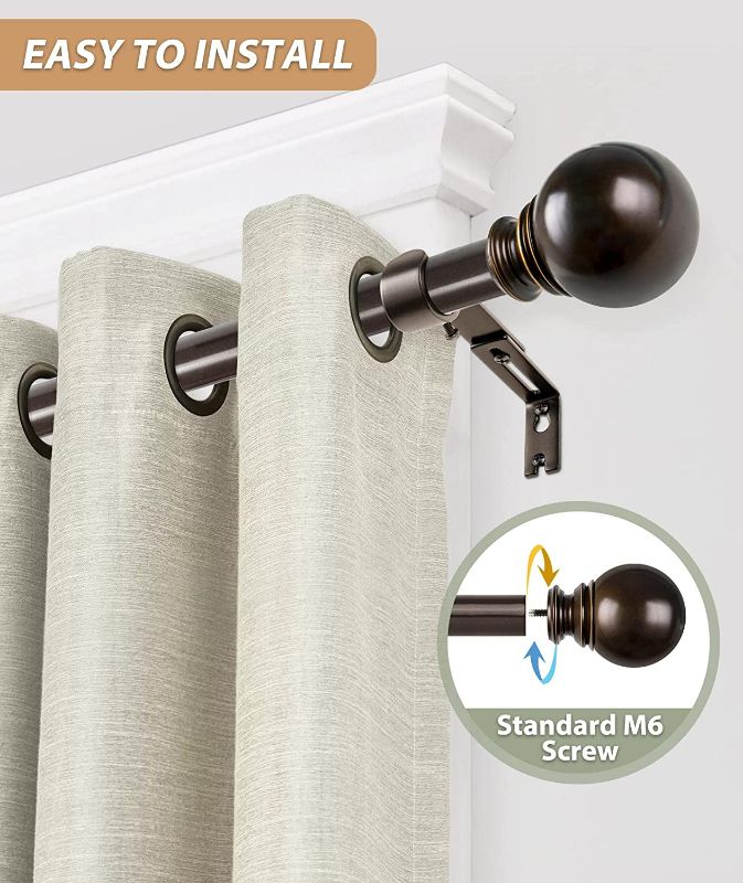 Photo 2 of KAMANINA 1 Inch Curtain Rod Telescoping Single Drapery Rod 72 to 144 Inches (6-12 Feet), Bronze Curtain Rods for Windows 69 to 140 Inches, Round Finials
