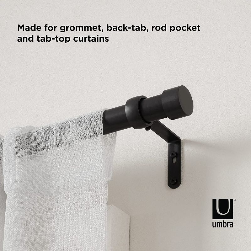 Photo 2 of Umbra Cappa 1-Inch Curtain Rod, Includes 2 Matching Finials, Brackets & Hardware, 72 to 144-Inches, Black
