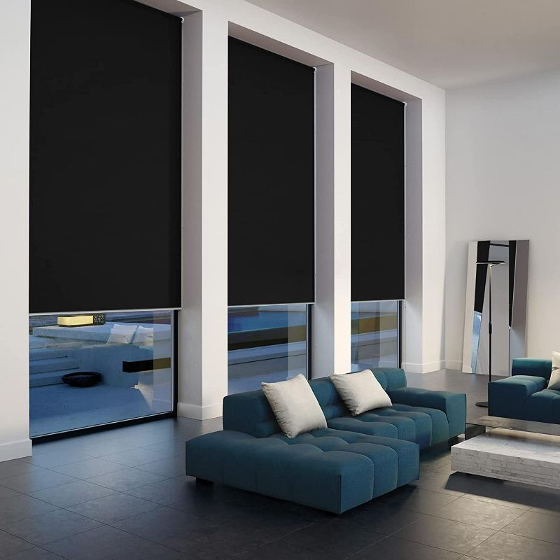 Photo 3 of Blackout Roller Window Shades, Window Blinds with Thermal Insulated, UV Protection Waterproof Fabric, roll up and Down Blinds for Home and Office (Black - 20" W x 72" H)
