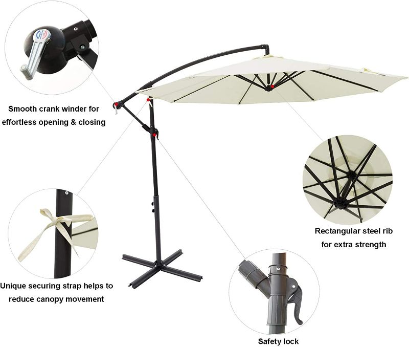 Photo 2 of C-Hopetree 10 ft Offset Cantilever Outdoor Patio Umbrella with Cross Base Stand, Ivory
