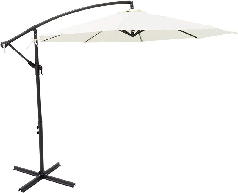 Photo 1 of C-Hopetree 10 ft Offset Cantilever Outdoor Patio Umbrella with Cross Base Stand, Ivory
