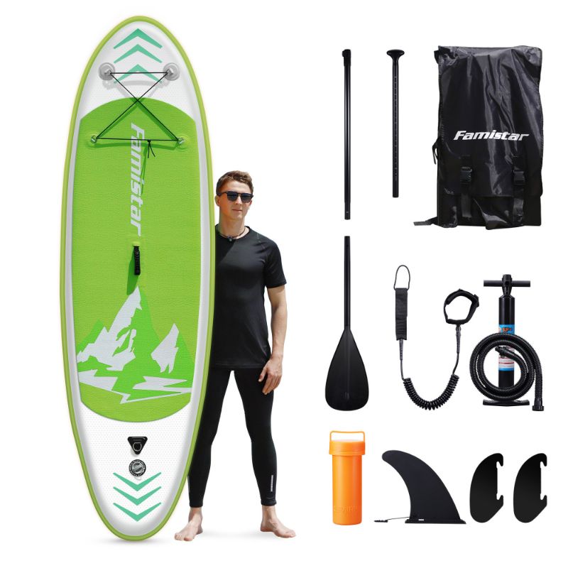 Photo 1 of Inflatable Stand Up Paddle Board SUP with Paddleboard Accessories,Three Fins,Adjustable Paddle, Pump,Backpack, Leash, Waterproof Phone Bag 