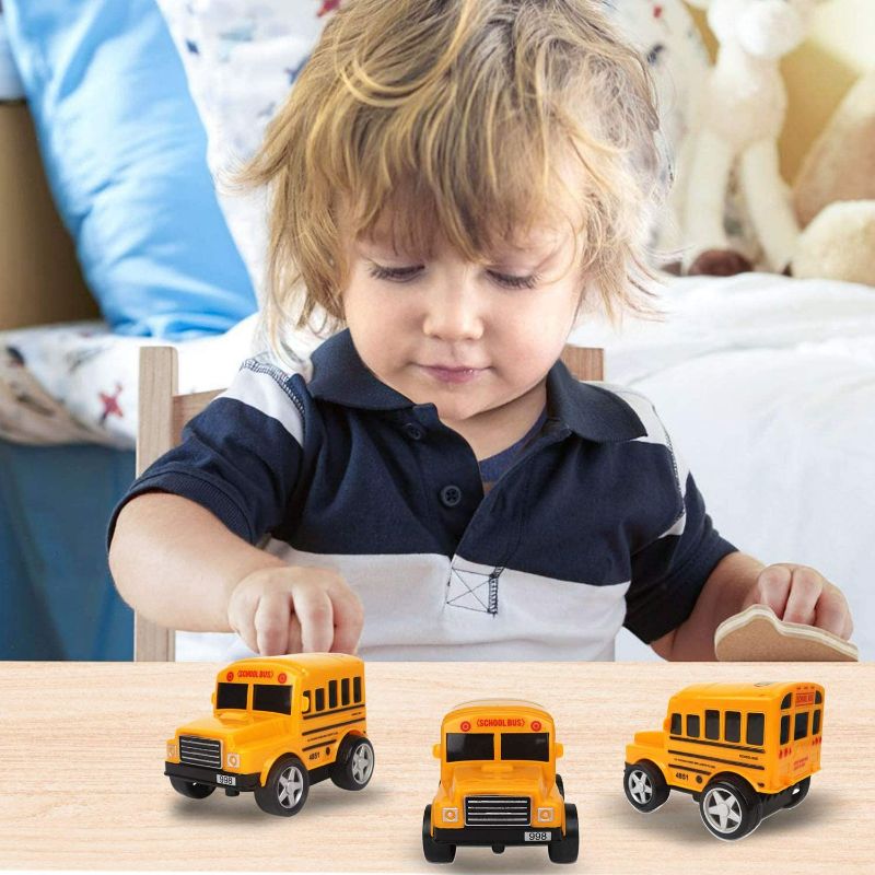Photo 4 of 12 Pack in Box Chubby School Bus Model Toys - 4 inches Classic Long Nose Friction Powered 360 Rotation Vehicles - Ideal Gift, Party Favors for Kids (1 Dozen)
