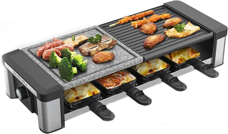 Photo 1 of GIVENEU Electric Table Barbecue Grill, 1200W Fast Heat Raclette Table Barbecue Grill, Natural Cooking Grill Stone and Removable Mini Pans, Smokeless Indoor...
