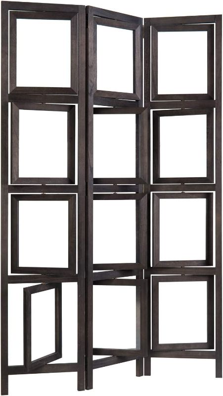 Photo 1 of MyGift 3-Panel Vintage Dark Brown Folding Double-Sided Rotating Photo Frame Room Divider Screen Pieces need to be glues back together 
