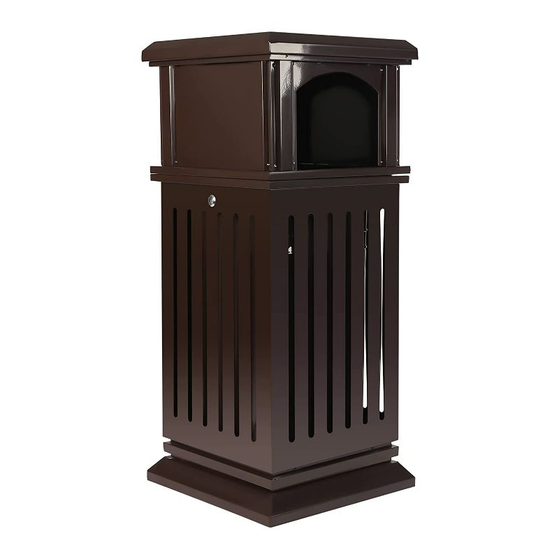 Photo 1 of Lemoeyes Outdoor Garbage Can with Locking Lid, 35.5"×15.8"×15.8" Commercial Trash Can 40L Capacity Garage Waste Container for Industrial Yard Park, Galvanized Sheet (Brown)
