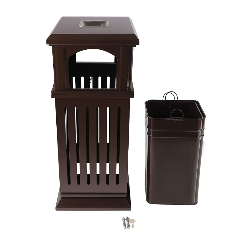 Photo 3 of Lemoeyes Outdoor Garbage Can with Locking Lid, 35.5"×15.8"×15.8" Commercial Trash Can 40L Capacity Garage Waste Container for Industrial Yard Park, Galvanized Sheet (Brown)
