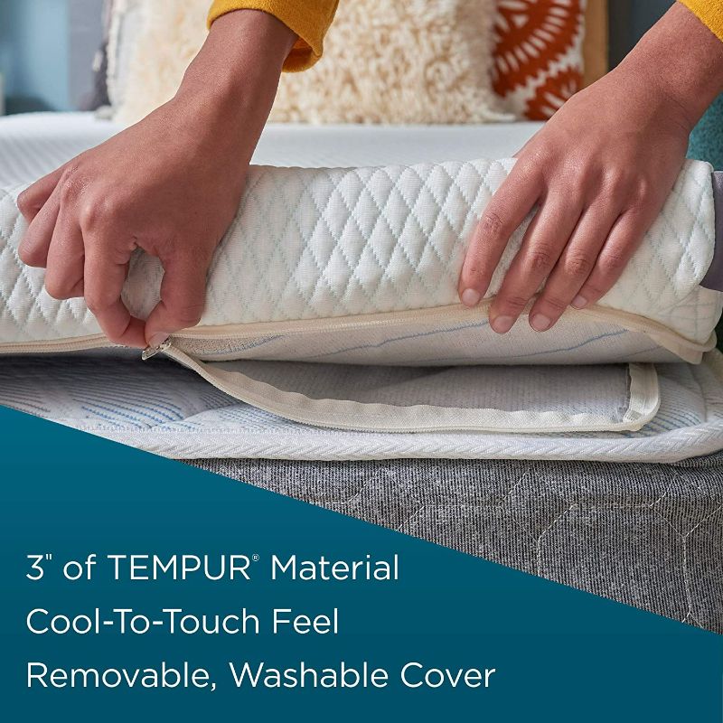 Photo 3 of Tempur-Pedic TEMPUR-Adapt + Cooling 3-Inch Queen Mattress Topper Medium Luxury Premium Foam, Washable Cover, Medium Cooling Topper,White
