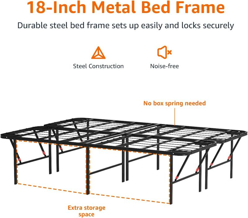 Photo 3 of Amazon Basics Foldable Metal Platform Bed Frame with Tool Free Setup, 18 Inches High, Full, Black
