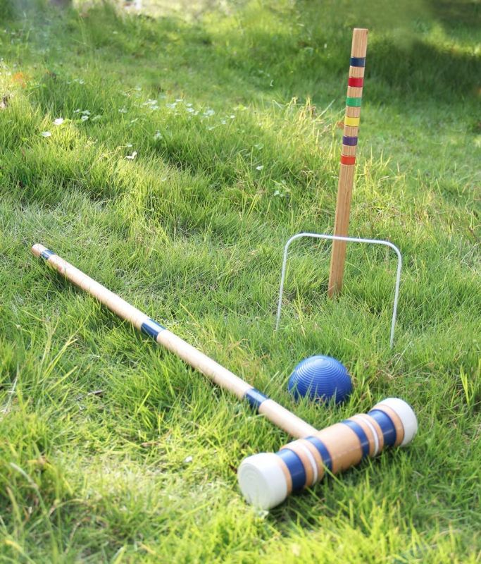 Photo 2 of Juegoal Six Player Croquet Set with Wooden Mallets Colored Balls for Lawn, Backyard and Park, 28 Inch

