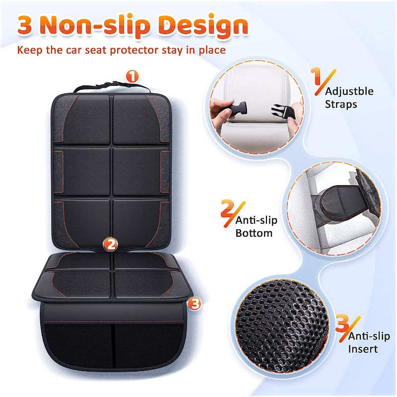Photo 3 of Gimars 2 Packs XL 5-Layer EPE Padding Car Seat Protector for Child Car Seat, Waterproof 600D Fabric Car Seat Protector with Nonslip Backing,Storage Pockets for SUV, Sedan, Truck, Leather Seats
