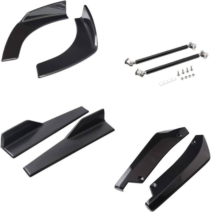 Photo 4 of Universal Glossy Black Car Front Bumper Body Kit Lip & Side Skirt Winglets Diffusers & Rear Lip Angle Diffuser Kit Compatible with Most Vehicle
