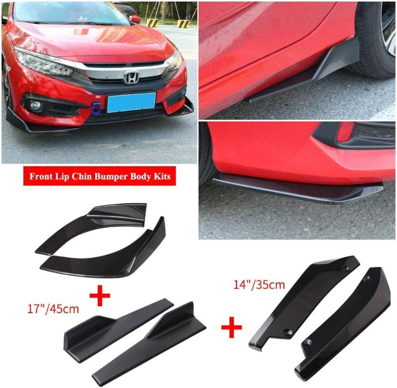 Photo 2 of Universal Glossy Black Car Front Bumper Body Kit Lip & Side Skirt Winglets Diffusers & Rear Lip Angle Diffuser Kit Compatible with Most Vehicle
