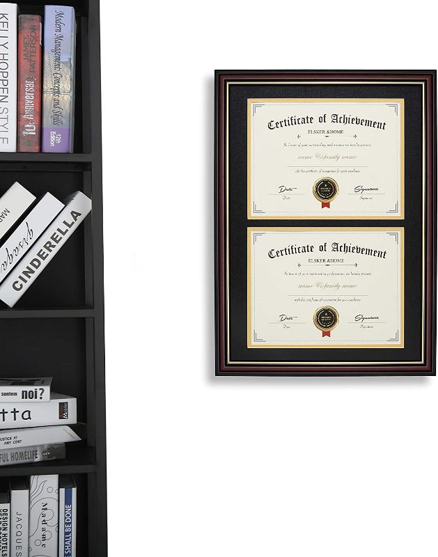 Photo 2 of ELSKER&HOME Double Document/Photo Wood Frame-Made for Certificates&Diploma for Two 8.5x11 Inch with Mat or 14x20 Inch Without Mat for Document Certificate (Double Mat, Black Mat with Golden Rim)