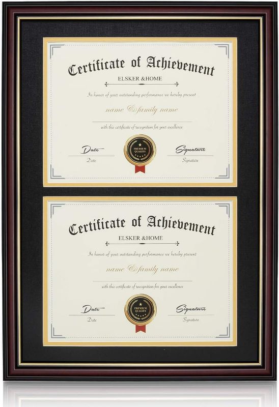 Photo 1 of ELSKER&HOME Double Document/Photo Wood Frame-Made for Certificates&Diploma for Two 8.5x11 Inch with Mat or 14x20 Inch Without Mat for Document Certificate (Double Mat, Black Mat with Golden Rim)