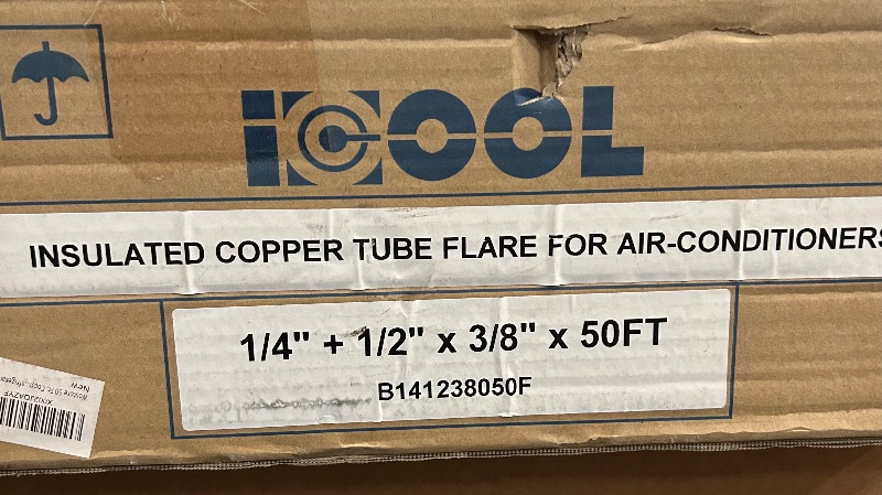 Photo 2 of Wostore 50Ft. Mini Split Line Set Includes Two Pipes 1/4" & 1/2" O.D. 3/8" Thickened PE Insulated Coil Copper Line with Nuts for Air Conditioner HVAC Refrigeration and Heating Equipment 1/4" & 1/2" *3/8PE WITH NUTS