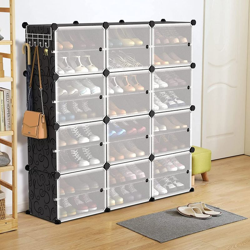 Photo 2 of VTRIN Portable Shoe Rack Organizer 48 Pair Tower 4 Tiers Shoe Rack for Entryway Shelf Storage Cabinet Stand for Heels Boots Slippers Cabinet Narrow Standing Stackable Space Saver Shoe Rack Black